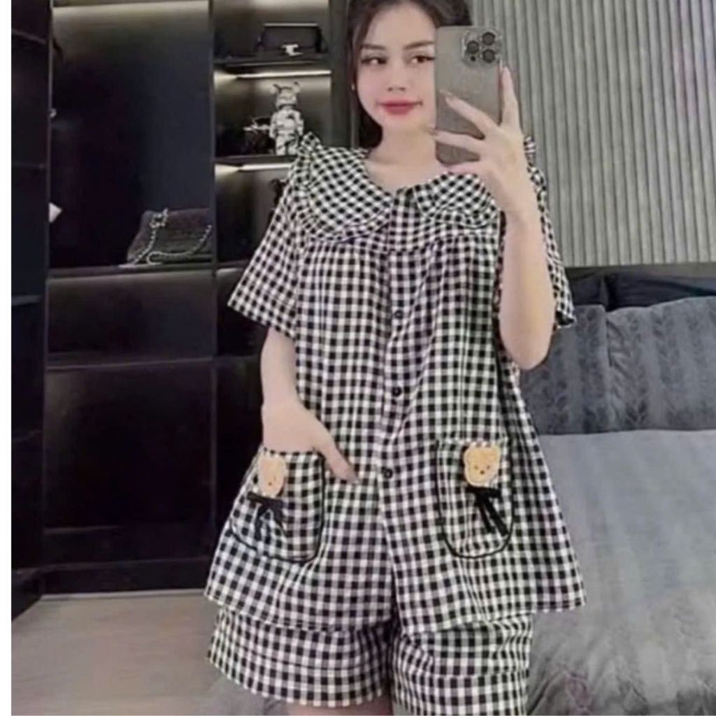 Đồ Bộ Nữ Tiểu Thư Bigsize Đồ Bộ Mặc Nhà Quần Đùi Đũi Caro Nhung Mặc Ngủ Mặc Nhà Thoải Mái Set Bộ Đẹp MS477