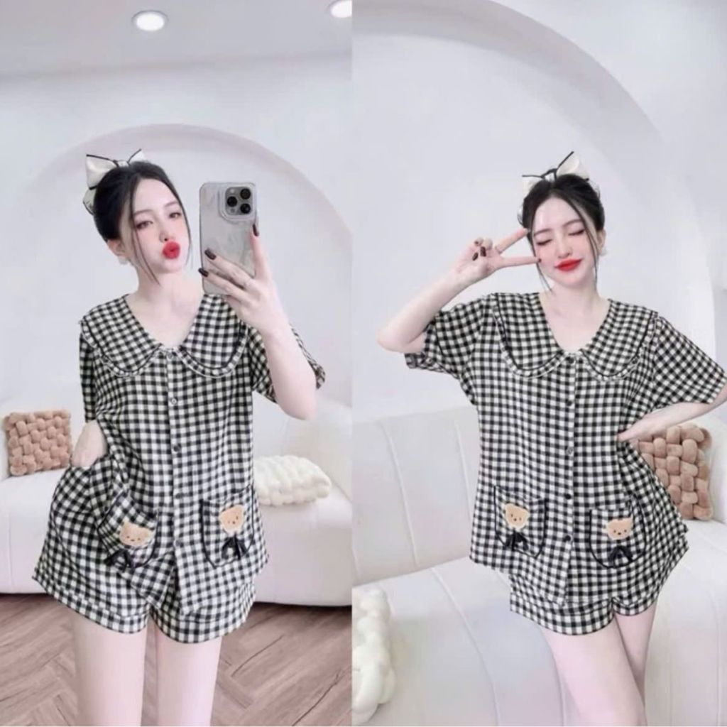 Đồ Bộ Nữ Tiểu Thư Bigsize Đồ Bộ Mặc Nhà Quần Đùi Đũi Caro Nhung Mặc Ngủ Mặc Nhà Thoải Mái Set Bộ Đẹp MS477