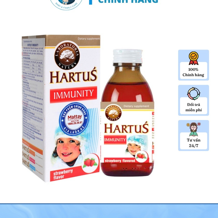 Hartus Immunity 150ml Tăng sức đề kháng cho bé, hỗ trợ miễn dịch khỏe + quà tặng