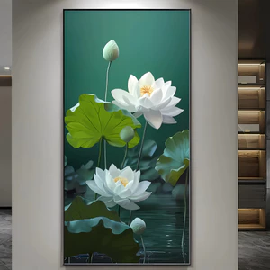 Tranh Tráng Gương Hoa Sen Trắng Bình An Phong Thủy Trang Trí Phòng Khách - OHA Decor