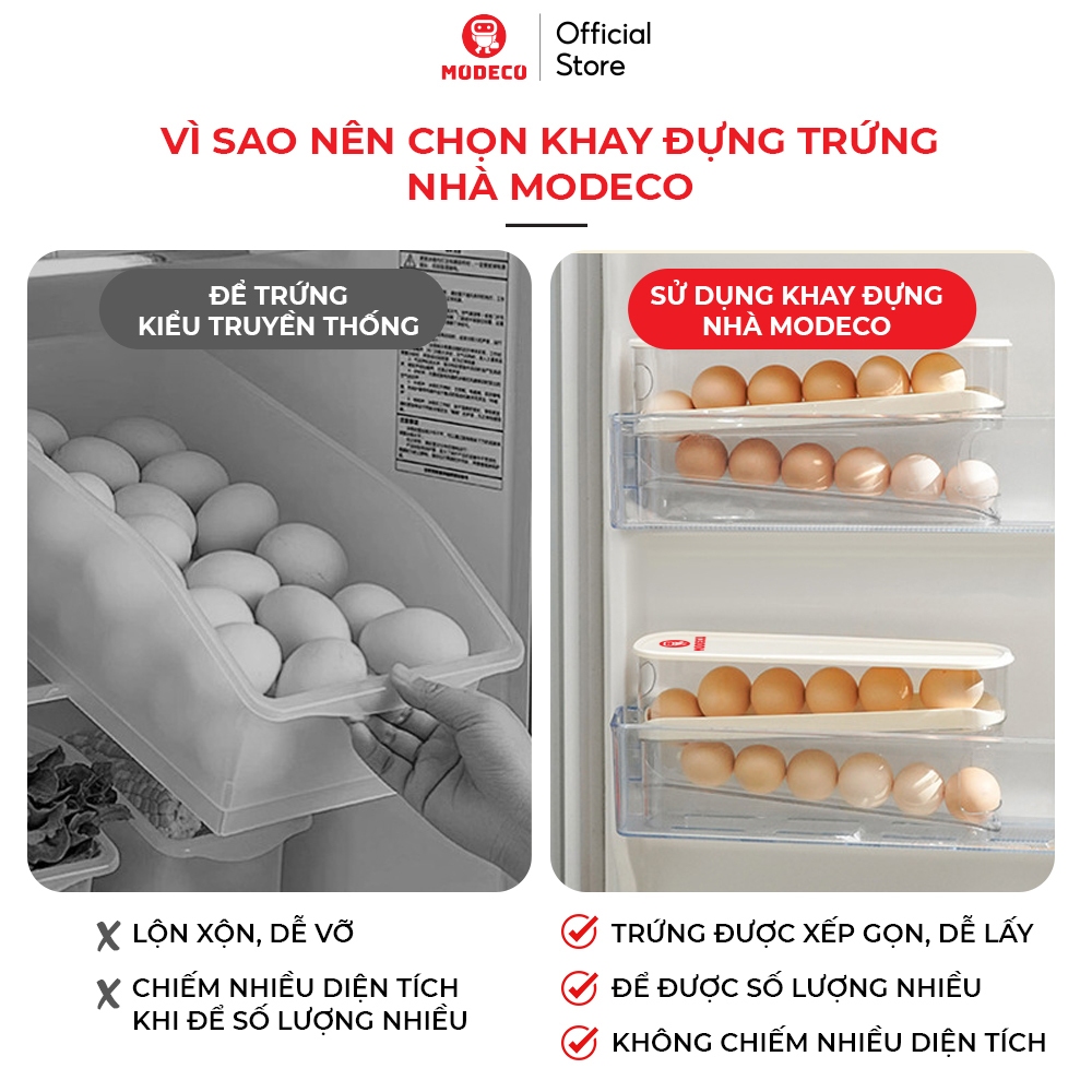 [Outlet S2]Khay Đựng Trứng 2 Tầng Lăn Tự Động Modeco - Sức Chứa Lớn, Lấy Trứng Dễ Dàng, Tủ Lạnh Gọn Gàng