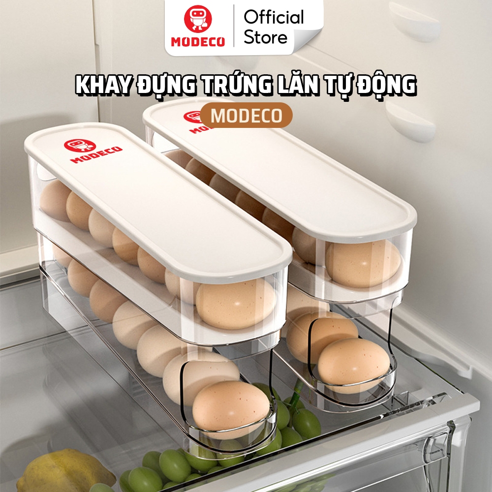 [Outlet S2]Khay Đựng Trứng 2 Tầng Lăn Tự Động Modeco - Sức Chứa Lớn, Lấy Trứng Dễ Dàng, Tủ Lạnh Gọn Gàng