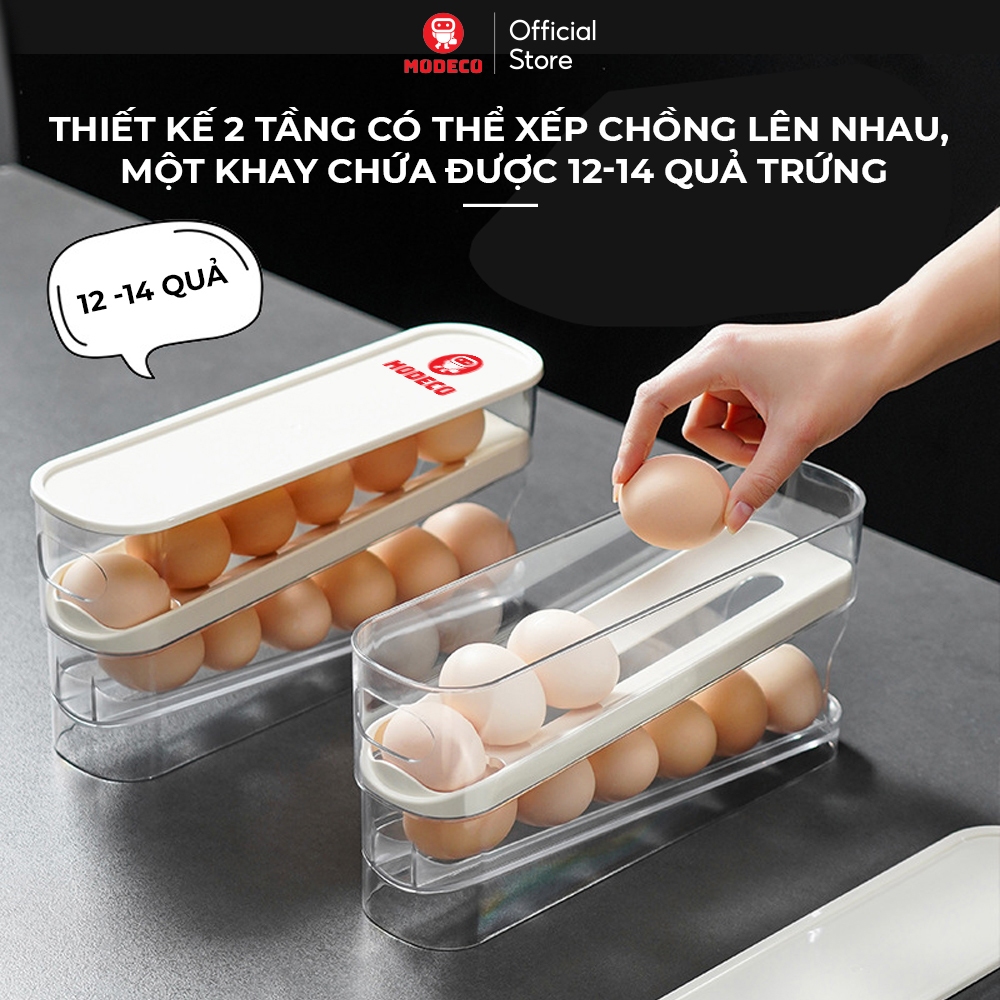 [Outlet S2]Khay Đựng Trứng 2 Tầng Lăn Tự Động Modeco - Sức Chứa Lớn, Lấy Trứng Dễ Dàng, Tủ Lạnh Gọn Gàng