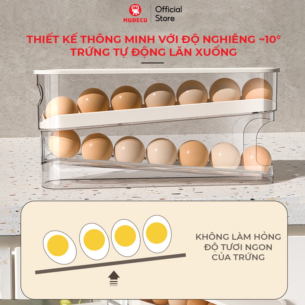 [Outlet S2]Khay Đựng Trứng 2 Tầng Lăn Tự Động Modeco - Sức Chứa Lớn, Lấy Trứng Dễ Dàng, Tủ Lạnh Gọn Gàng