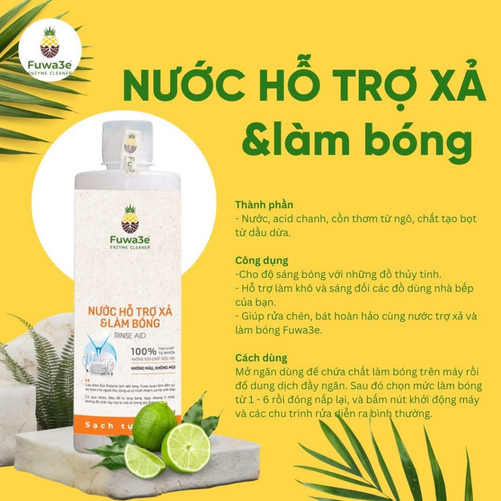 [Fuwa3E Sống Xanh] Nước Làm Bóng Bát Đĩa Fuwa3e Giúp Sáng Bóng Hoàn Hảo Thành Phần Hữu Cơ Chai 500ml