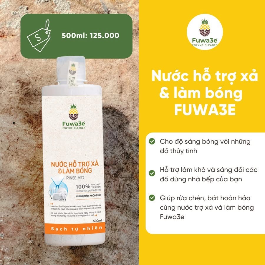 [Fuwa3E Sống Xanh] Nước Làm Bóng Bát Đĩa Fuwa3e Giúp Sáng Bóng Hoàn Hảo Thành Phần Hữu Cơ Chai 500ml