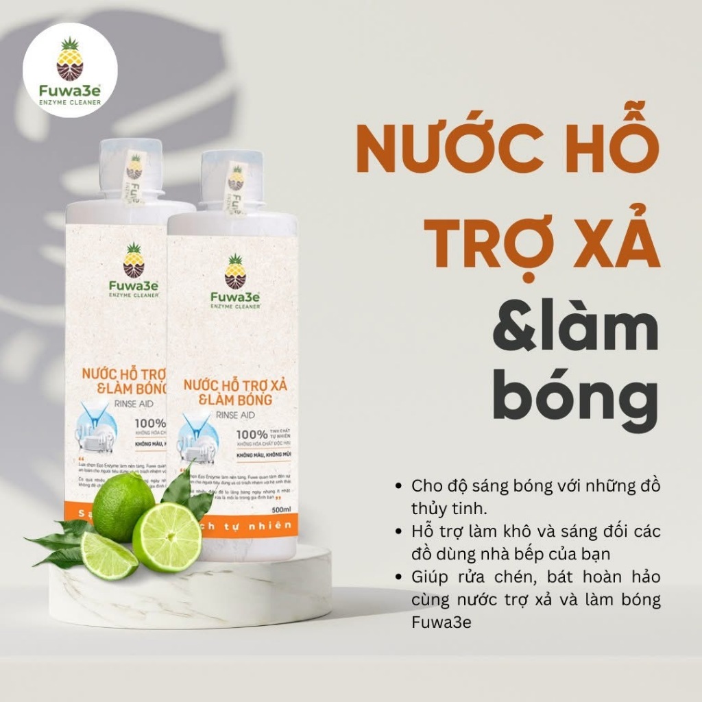 [Fuwa3E Sống Xanh] Nước Làm Bóng Bát Đĩa Fuwa3e Giúp Sáng Bóng Hoàn Hảo Thành Phần Hữu Cơ Chai 500ml