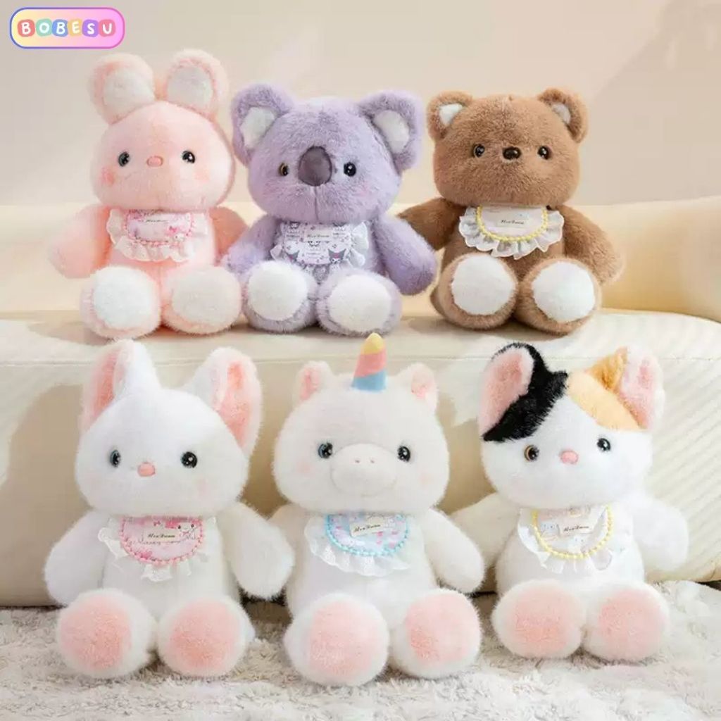 Gấu Bông Động Vật Thỏ,Mèo,Kolala,Teddy Đeo Yếm Chạy Bộ Lông Thỏ Mềm Mại Làm Quà Tặng Cho Bé,Bạn Gái