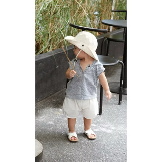 Set Đồ Bé Trai Sơ Mi Caro Xanh Kèm Quần Short Trắng