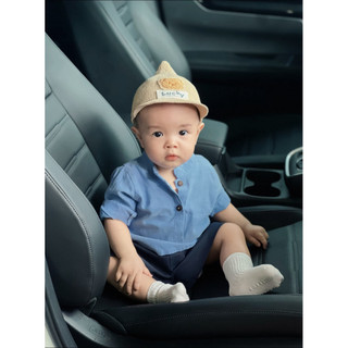 Set Đồ Bé Trai Sơ Mi Xanh Linen Kèm Quần Short