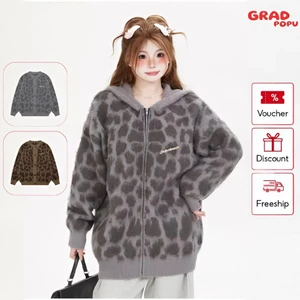Áo len cardigan nữ GRADPOPU dệt kim họa tiết da báo retro phong cách Mỹ mùa thu đông PAK47