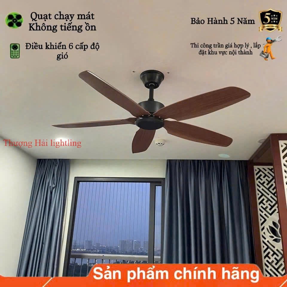 [Động cơ DC inverter-100% lõi đồng] Quạt Trần Không Đèn 5 Cánh 8157, 6 Cấp Độ Gió, Điều Khiển Từ Xa
