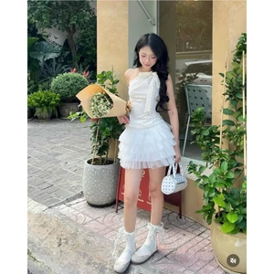 𓆡⋆.˚ 𓇼 Set áo lệch vai chấm bi + cv tầng lưới + dây - SP022883🔥𝐇𝐨𝐚̉ 𝐓𝐨̂́𝐜🔥 𝐌𝐄𝐎𝐈𝐍𝐃𝐀𝐇𝐎𝐔𝐒𝐄