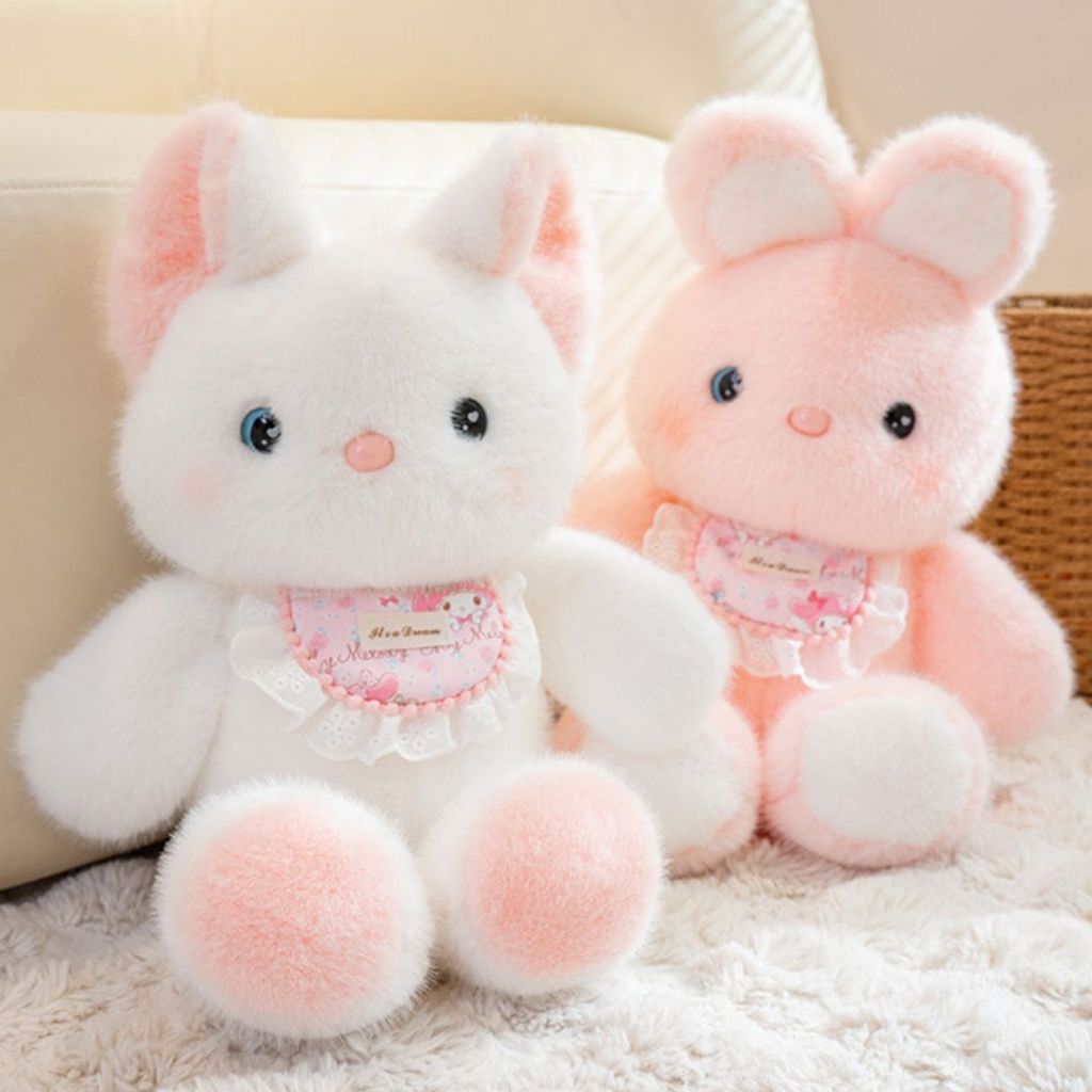 Gấu bông động vật Thỏ Teddy Mèo đeo yếm dễ thương,Thú nhồi bông động vật chạy bộ lông tơ non cao cấp làm quà tặng cho bé