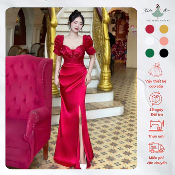 Đầm Dạ Hội Lưới Ngực Kết Cườm, Váy Dạ Tiệc Cao Cấp Trung Niên Bigsize Cao Cấp Mã Dạ Hội M45