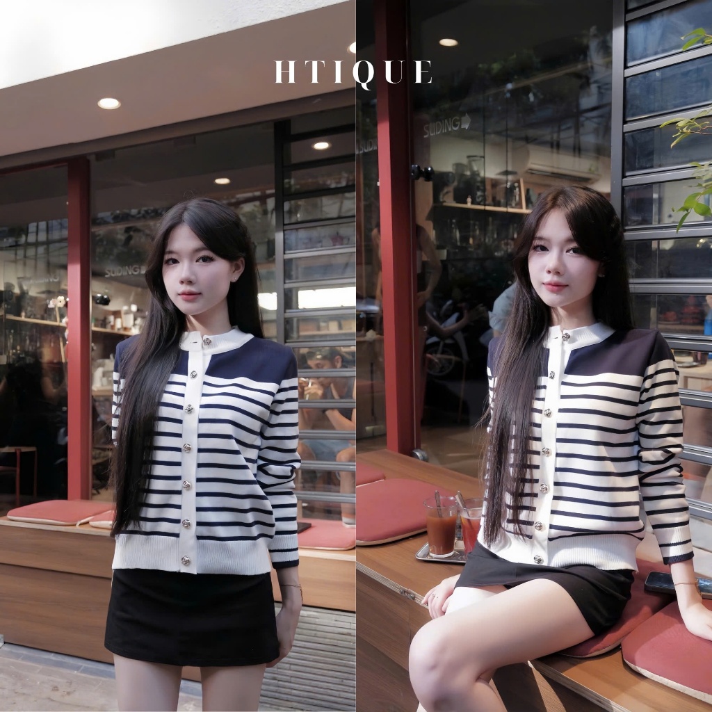 (BST Thu Đông HTIQUE) DEAL Mở Bán Áo Cardigan Dệt Kim Kẻ Ngang, Áo Khoác Len Dệt Kim Nhẹ Nhàng Đơn Giản LA08