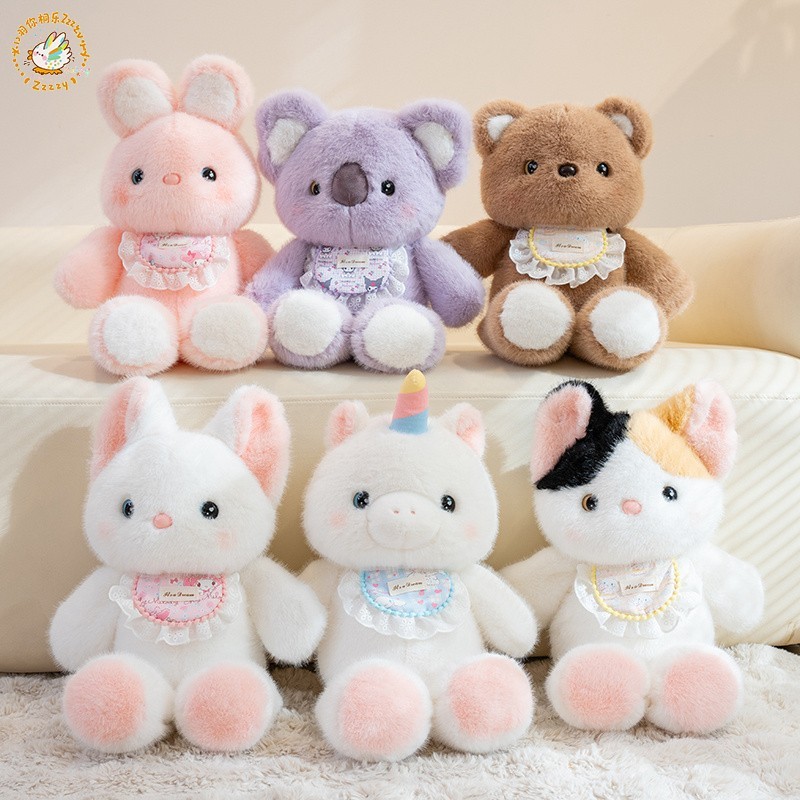 Bộ Gấu Bông Hình Động Vật Đeo Yếm Chạy Bộ Dễ Thương, Thú Nhồi Bông Con Vật Lông Tơ Non Mềm Mại Quà Tặng Cho Bé,Bạn Gái