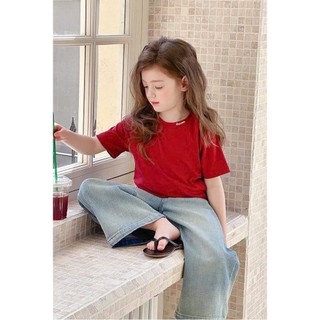 [B&G] Sét bộ Áo thun đỏ basic phối quần jean ống rộng siêu trendy cho bé gái từ 10-45kg(2-12 tuổi)