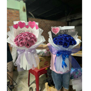 Bó hoa hồng nhũ kim tuyến bó 10 bông, 15 bông cao cấp kèm tag thiệp làm quà tặng 14/2, 8/3, 20/10, 20/11, sinh nhật