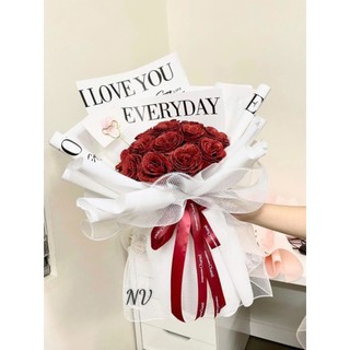 Bó hoa hồng nhũ kim tuyến bó 10 bông, 15 bông cao cấp kèm tag thiệp làm quà tặng 14/2, 8/3, 20/10, 20/11, sinh nhật