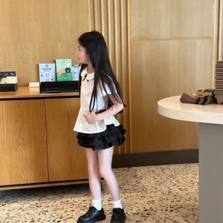 [B&G] Sét váy Áo cổ sen buộc nơ phối cùng chân váy bèo đen siêu điệu đà cho bé gái từ 10-45kg