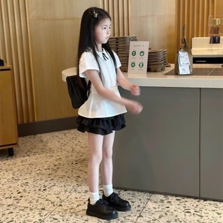 [B&G] Sét váy Áo cổ sen buộc nơ phối cùng chân váy bèo đen siêu điệu đà cho bé gái từ 10-45kg