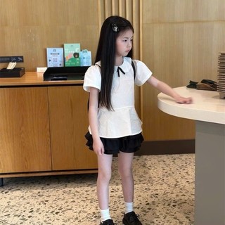 [B&G] Sét váy Áo cổ sen buộc nơ phối cùng chân váy bèo đen siêu điệu đà cho bé gái từ 10-45kg