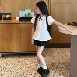 [B&G] Sét váy Áo cổ sen buộc nơ phối cùng chân váy bèo đen siêu điệu đà cho bé gái từ 10-45kg