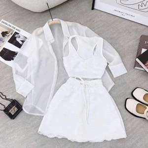 Sét đồ bé gái 3 món áo croptop chân váy khoác ngoài cho mẹ và bé , đồ đôi mẹ bé