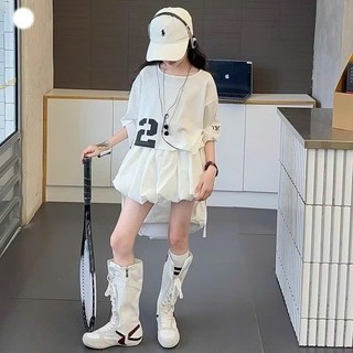 [B&G] Sét váy Áo phông croptop in số phối cùng chân váy bí trắng năng động cho bé gái từ 10-45kg