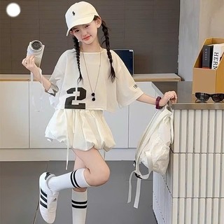[B&G] Sét váy Áo phông croptop in số phối cùng chân váy bí trắng năng động cho bé gái từ 10-45kg