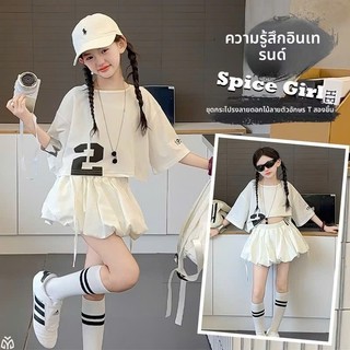 [B&G] Sét váy Áo phông croptop in số phối cùng chân váy bí trắng năng động cho bé gái từ 10-45kg