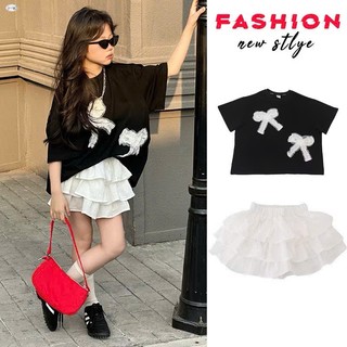 [B&G] Sét váy Áo thun oversize in hoa nổi phối cùng chân váy tầng trắng bồng bềnh bé gái từ 10-45kg