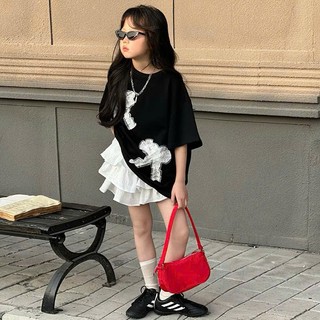 [B&G] Sét váy Áo thun oversize in hoa nổi phối cùng chân váy tầng trắng bồng bềnh bé gái từ 10-45kg