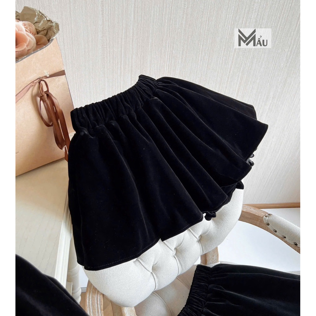 Chân váy nhung xếp li bồng mix đồ cực xinh