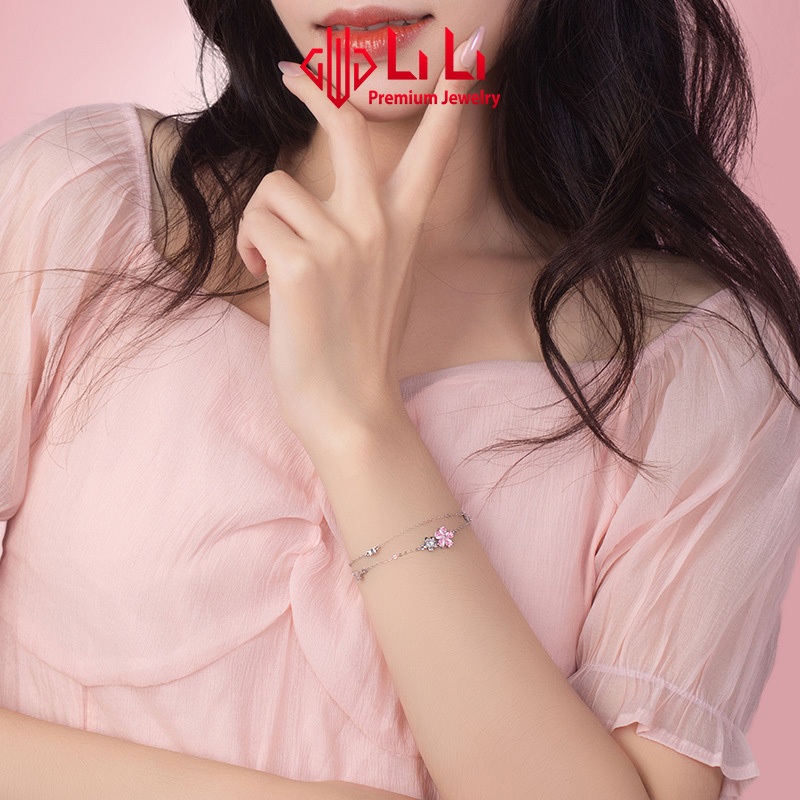 Lắc tay bạc nữ LiLi S925 đính đá CZ cao cấp hình bông hoa anh đào Cheyenne LILI_096540