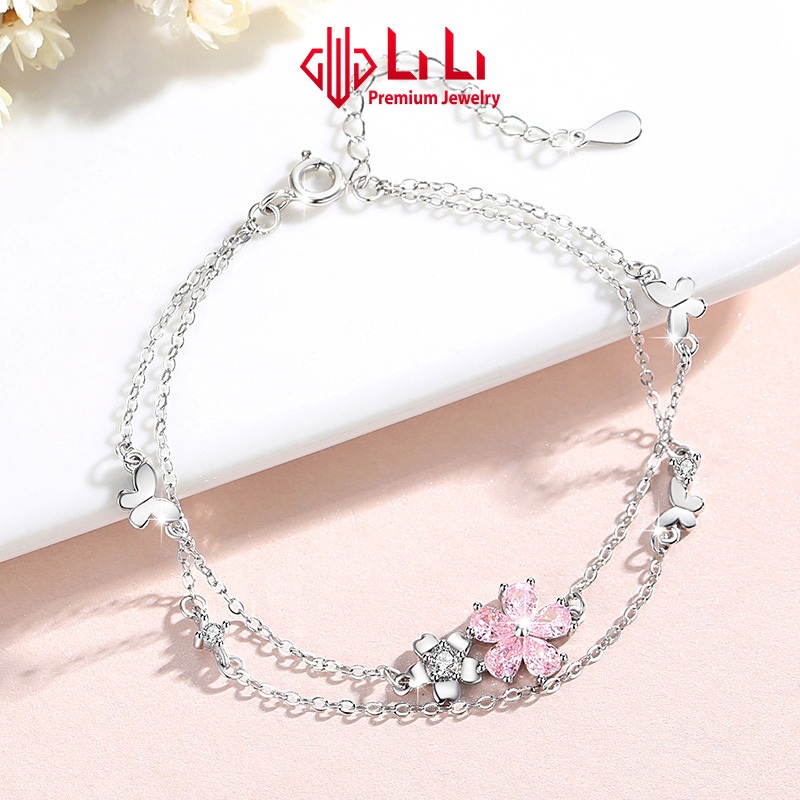 Lắc tay bạc nữ LiLi S925 đính đá CZ cao cấp hình bông hoa anh đào Cheyenne LILI_096540