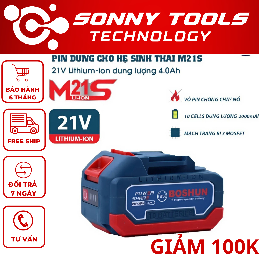 Pin BOSHUN 10 Cell, Mạch 3 mosfet, Cell pin 2000mAh, Vỏ chống cháy ...