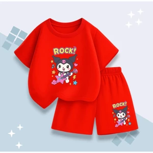 Set Bộ Cotton Cho Bé – Kuromi Chơi Đàn Rock Dễ Thương, Vải Thun Mềm Mại, Thoáng Mát (M 281)