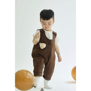 Jumpsuit Yếm Dài Bé Trai Màu Nâu Kèm Gấu Teddy