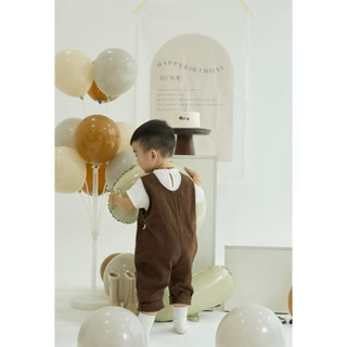 Jumpsuit Yếm Dài Bé Trai Màu Nâu Kèm Gấu Teddy