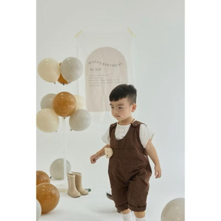 Jumpsuit Yếm Dài Bé Trai Màu Nâu Kèm Gấu Teddy