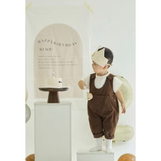 Jumpsuit Yếm Dài Bé Trai Màu Nâu Kèm Gấu Teddy