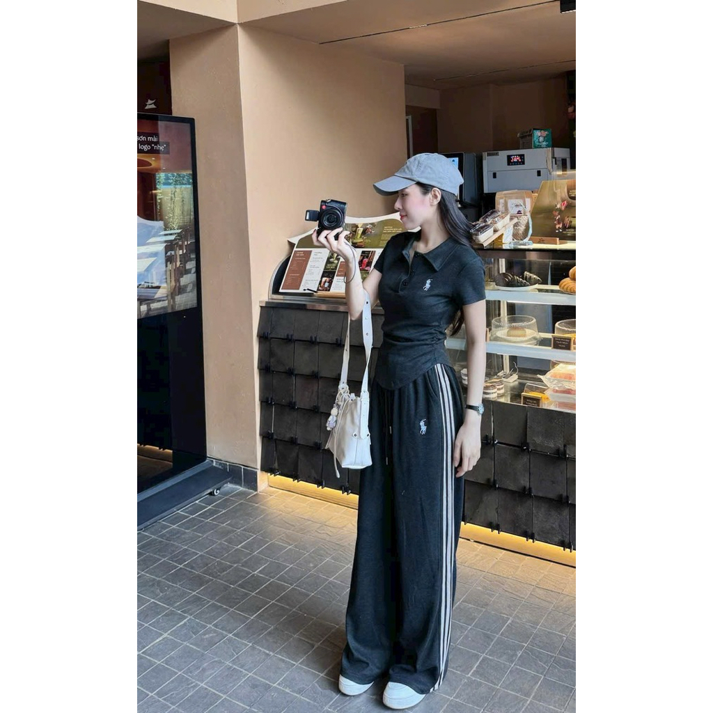 Set đồ nữ ,set bộ nữ thêu hình cộc tay mix quần thể thao ống rộng L1 By.Thanhhuyenclothings