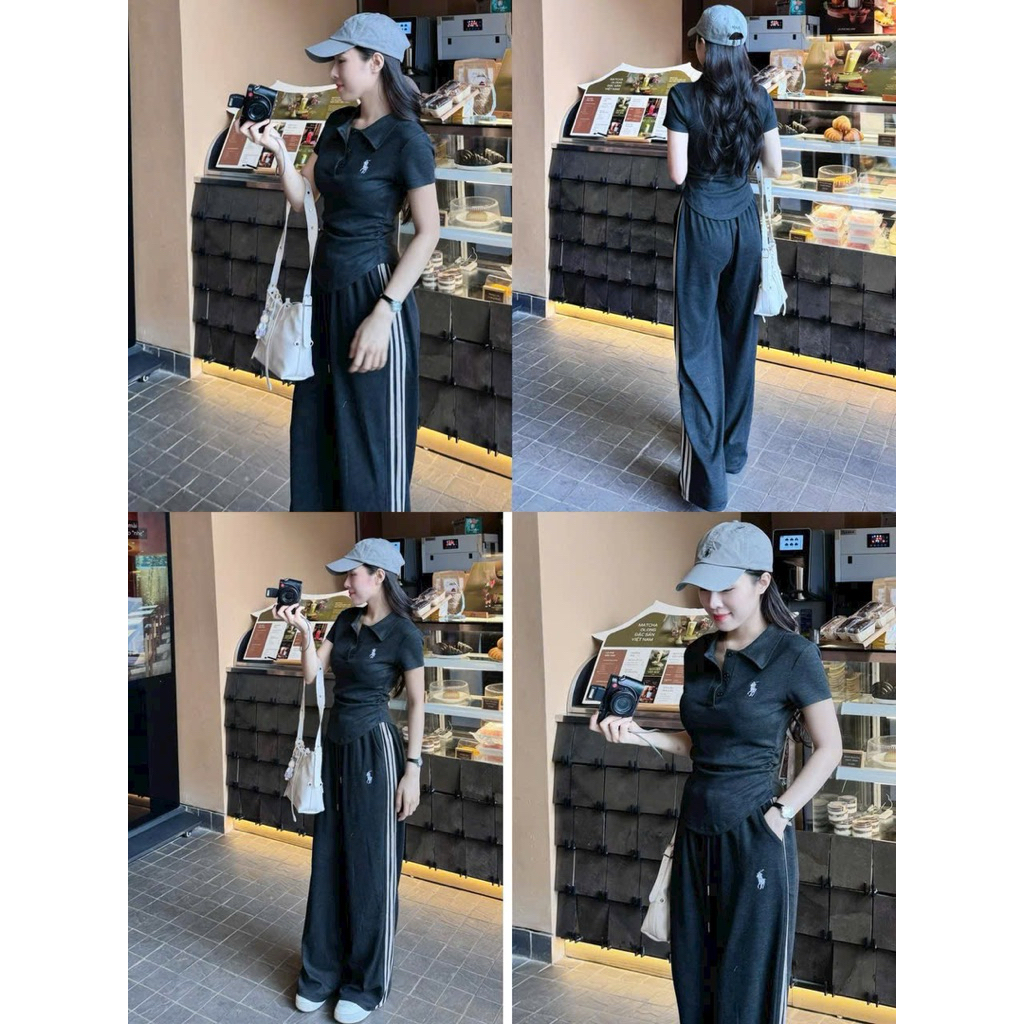 Set đồ nữ ,set bộ nữ thêu hình cộc tay mix quần thể thao ống rộng L1 By.Thanhhuyenclothings