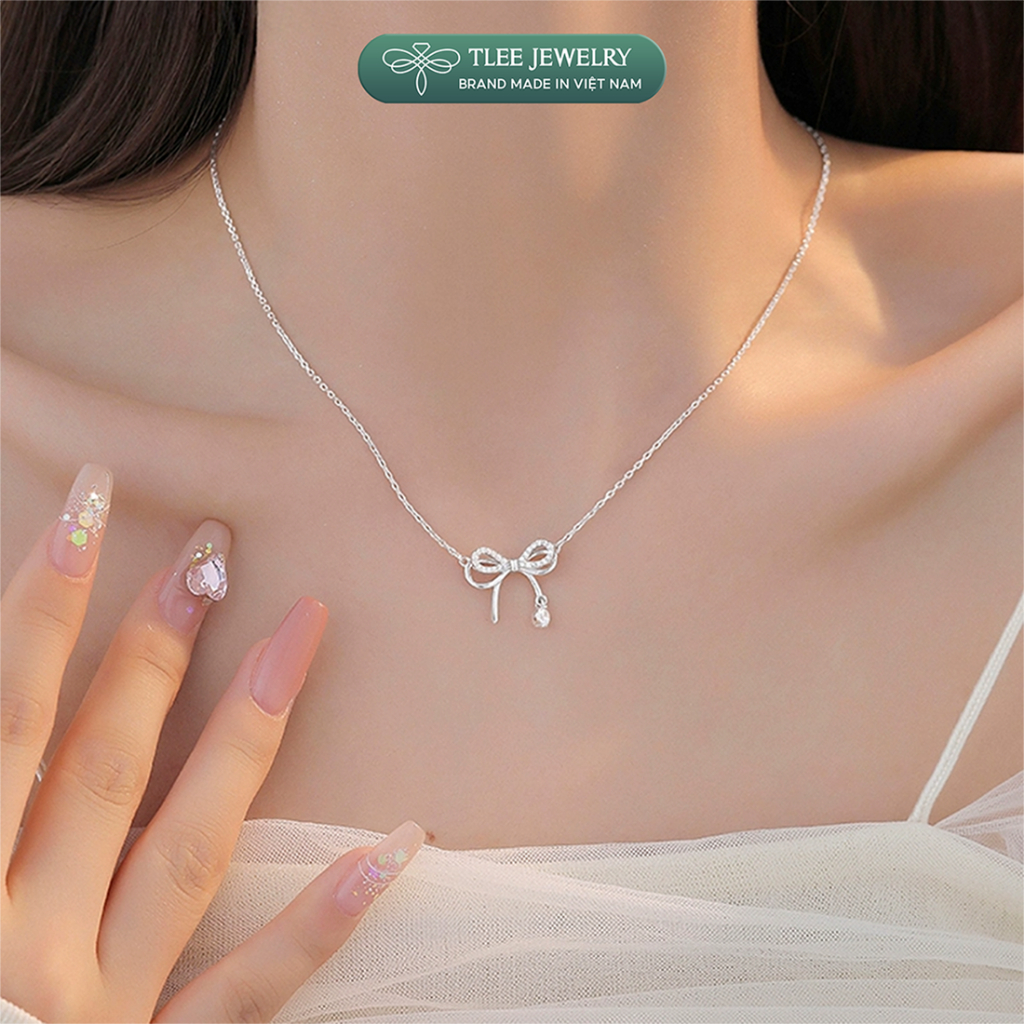 Dây chuyền bạc nữ TLEE vòng cổ hình nơ thắt treo hạt đá nhẩy nữ tính TLEE JEWELRY D0271 | BigBuy360 - bigbuy360.vn