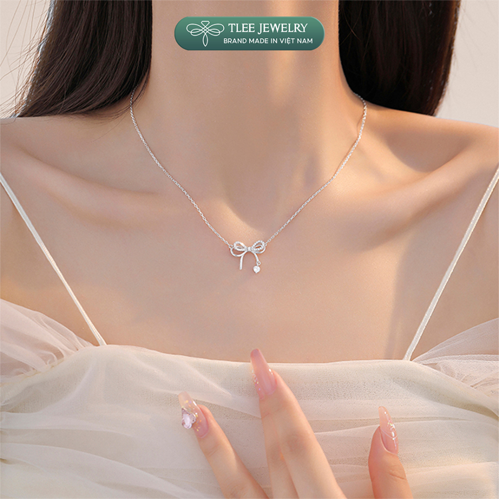 Dây chuyền bạc nữ TLEE vòng cổ hình nơ thắt treo hạt đá nhẩy nữ tính TLEE JEWELRY D0271 | BigBuy360 - bigbuy360.vn