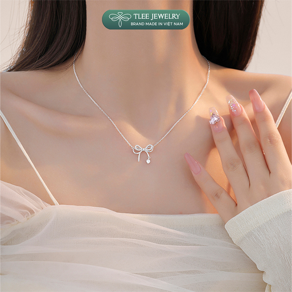 Dây chuyền bạc nữ TLEE vòng cổ hình nơ thắt treo hạt đá nhẩy nữ tính TLEE JEWELRY D0271 | BigBuy360 - bigbuy360.vn