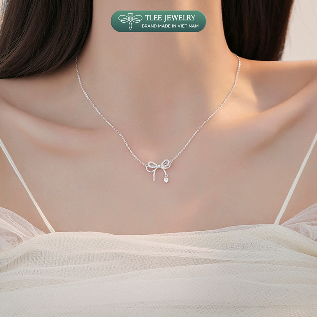 Dây chuyền bạc nữ TLEE vòng cổ hình nơ thắt treo hạt đá nhẩy nữ tính TLEE JEWELRY D0271 | BigBuy360 - bigbuy360.vn
