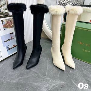 🌸 Boot nhọn cổ lông chất da trơn
